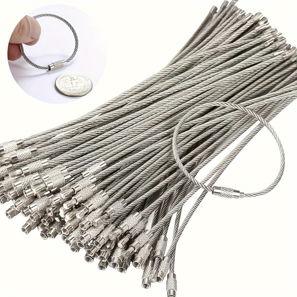 10pcs Stainless Steel Wire Ring Adhesive Wire Rope Key Ring for Luggage Tag