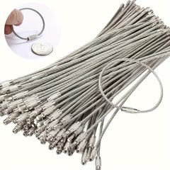 10pcs Stainless Steel Wire Ring Adhesive Wire Rope Key Ring for Luggage Tag