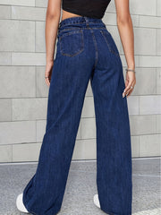 Loose Fit Wide Leg Boyfriend Jeans High Waist Slash Pockets