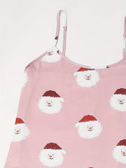 Santa Claus Print Pajama Set with Cami Top & Shorts & Pants
