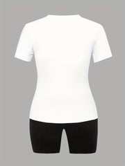 Art Letter Print Tee & Shorts Outfits 2 Piece Set