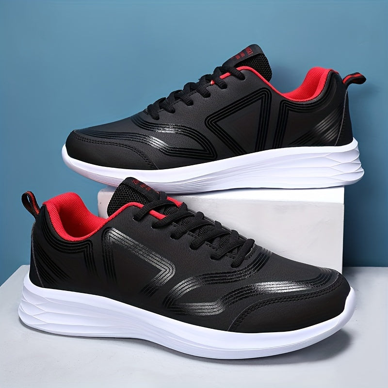Men's Light Weight Faux Leather Sport Shoes Lace Up Comfy Soft Sole Sneakers