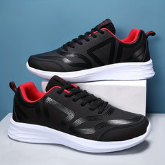 Men's Light Weight Faux Leather Sport Shoes Lace Up Comfy Soft Sole Sneakers