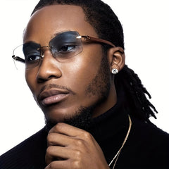 Rimless Sunglasses Men's Metal Hinge Ocean Slices Cut Edge