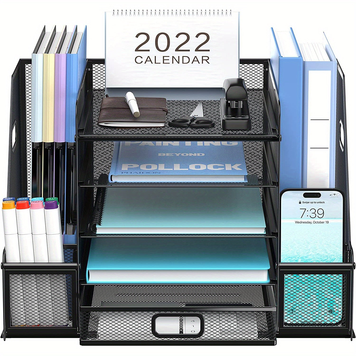 Mesh Desk Organizer 5 Tier with File Holder and Magazine Holder