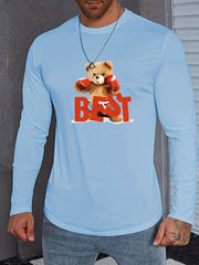 Teddy Bear Boxer Pattern Print Men's Long Sleeve T-Shirt
