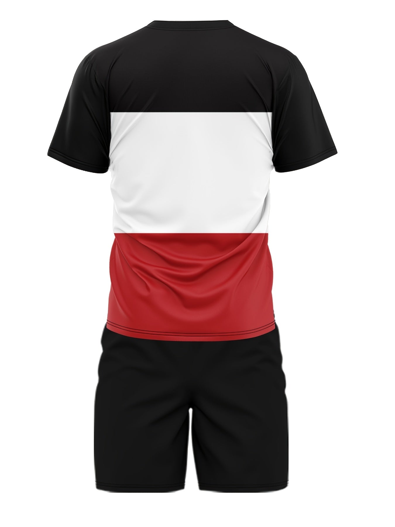 Men's Block Pattern Print 2-Piece Outfit Short Sleeve T-Shirt and Shorts Set