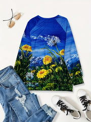 Landscape Print Pullover Sweatshirt for Women