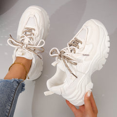 Women's Platform Sneakers Lace Up Low Round Toe Heightening Breathable Shoes