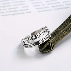 Sterling Silver Happy Face Double Layer Open Ring