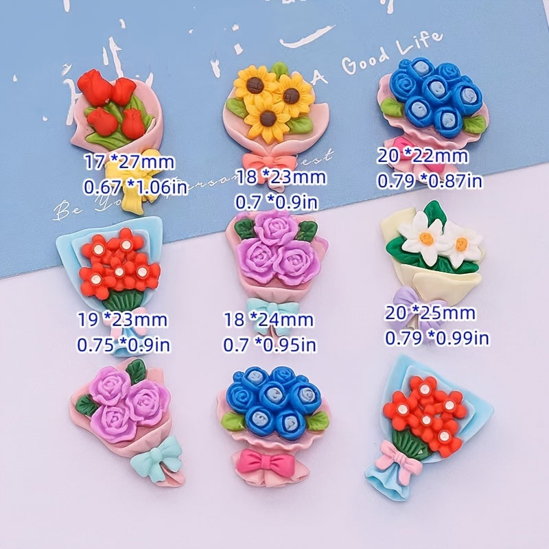 10pcs Resin Flowers Bouquet Charms for DIY Earrings Jewelry Hair Accessories