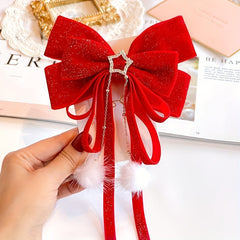 Red Velvet Bow Hair Clip Pentagram Ribbon Hairpin