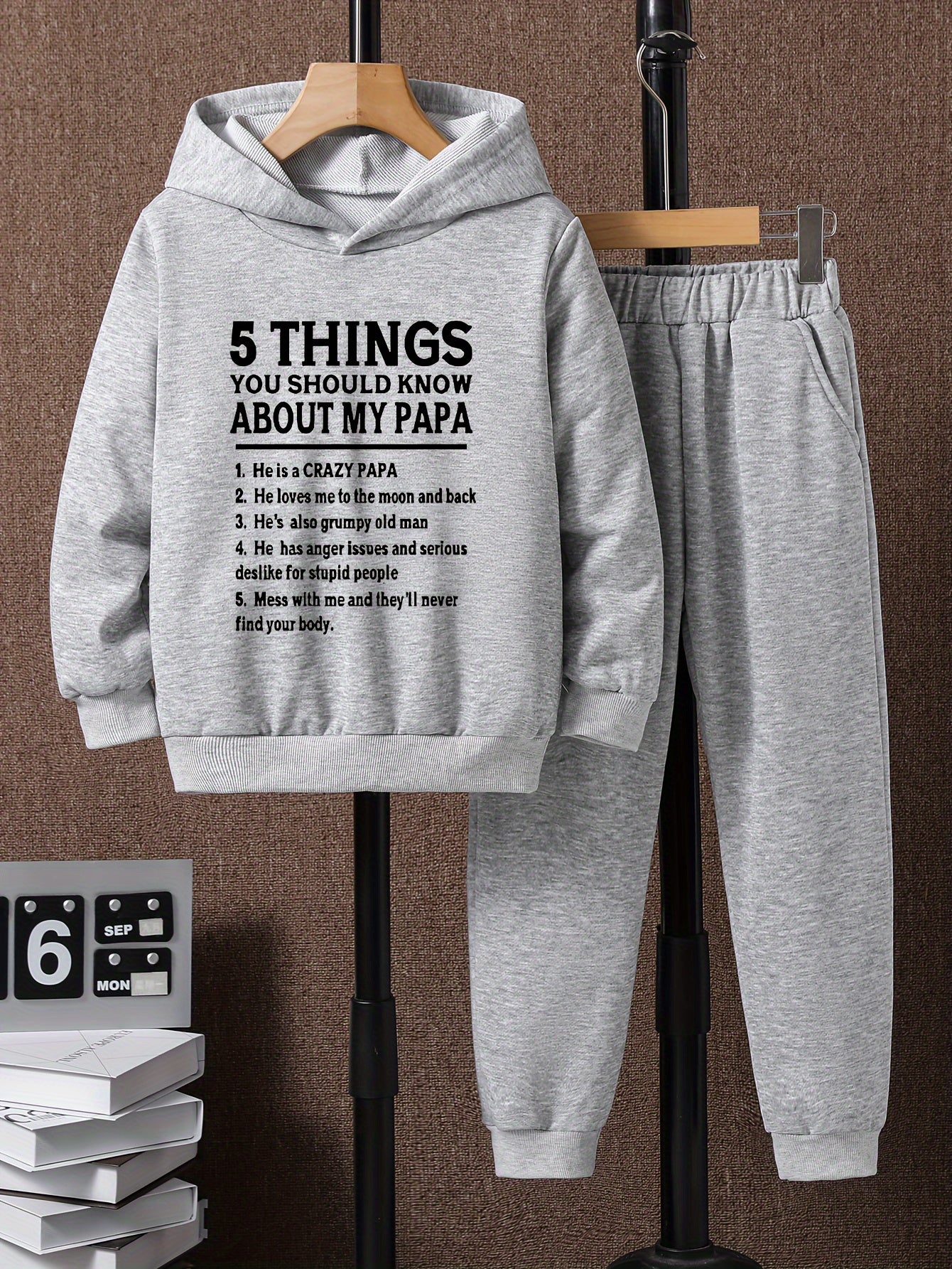 Boys Papa Print Hoodie & Sweatpants Set