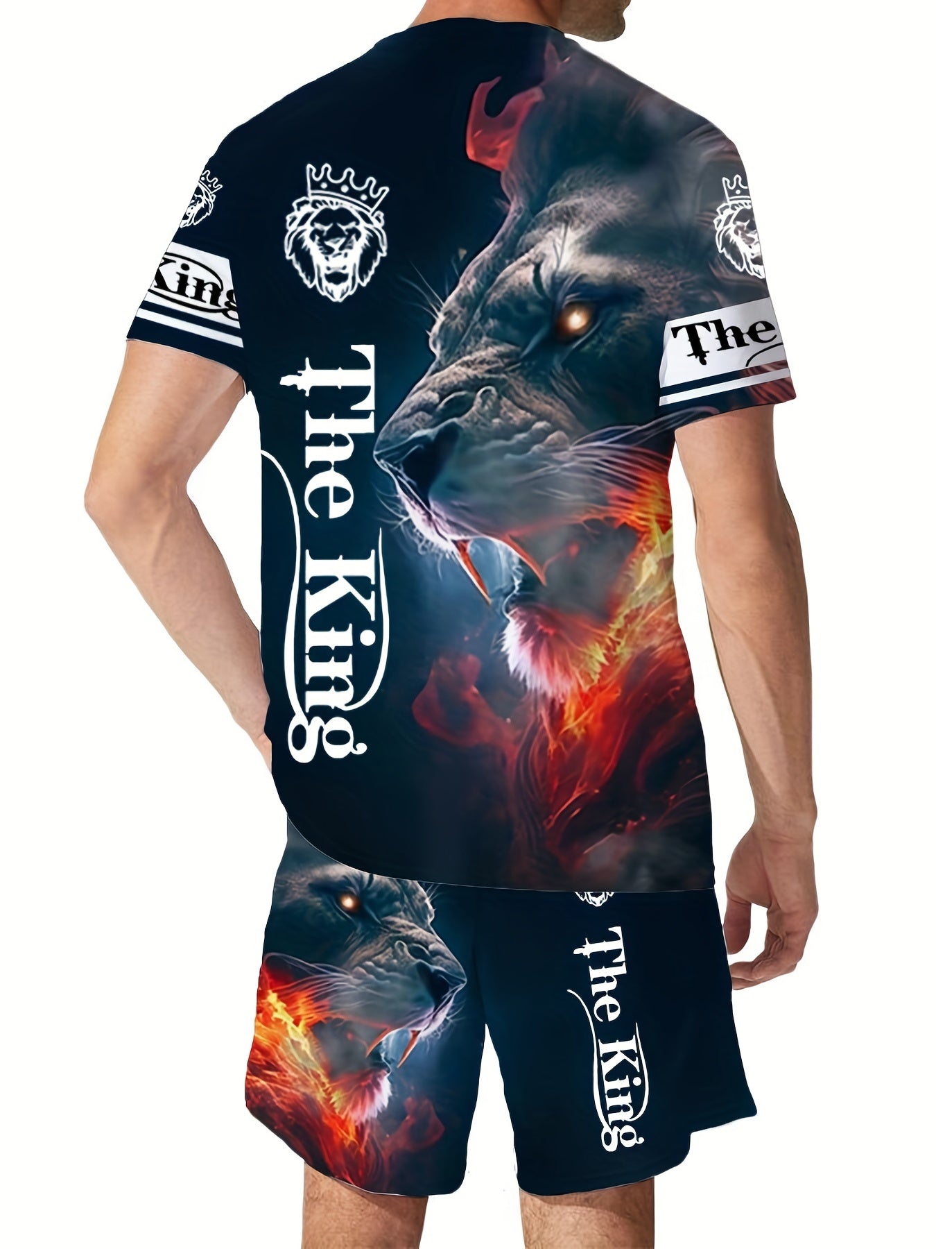 Men's 3D Lion Printed Outfit Short Sleeve T-shirt and Shorts Set