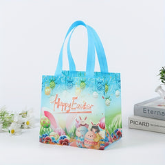 12pcs Easter Pattern Tote Bags With Handles Reusable Non Woven Bags