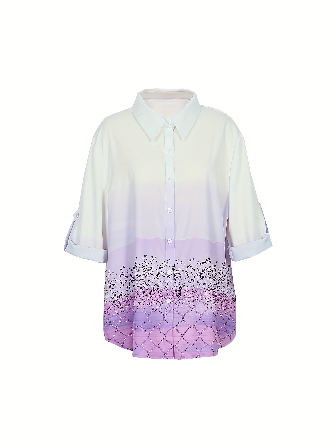 Ombre Print Rolled Sleeve Button Up Shirt