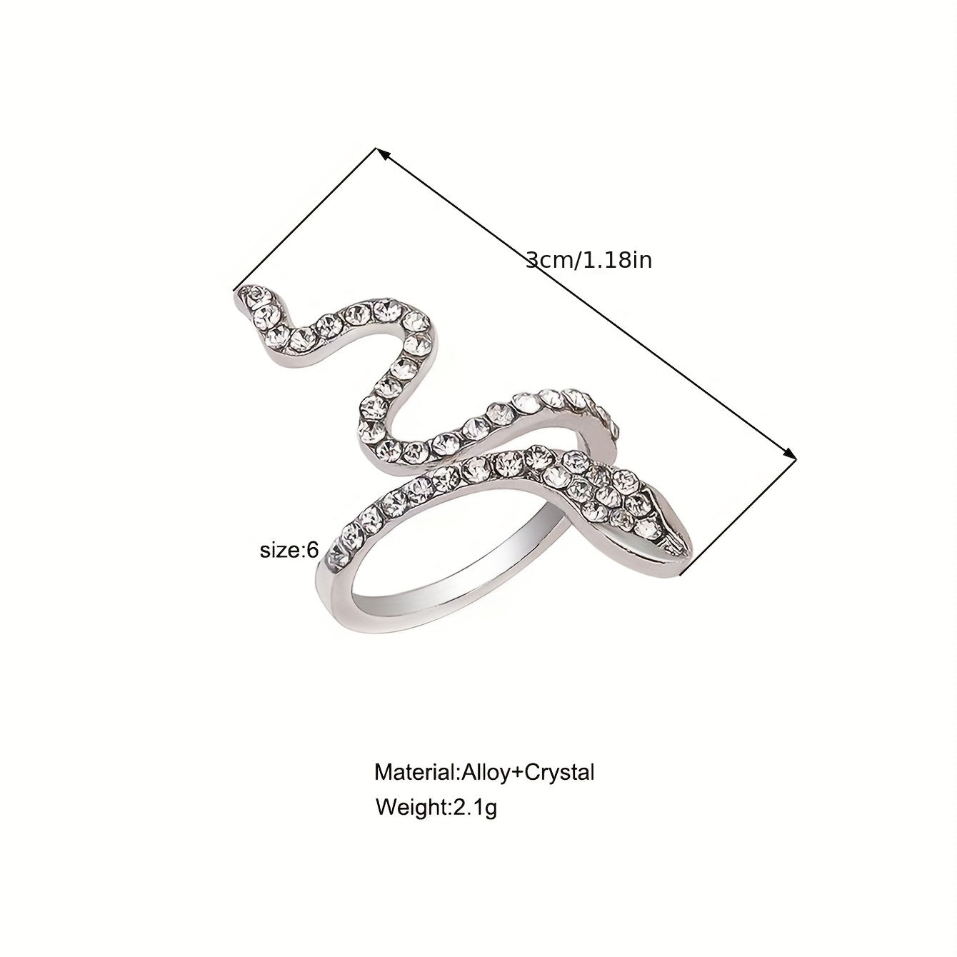 Gothic Snake Wrap Ring with Rhinestones Adjustable