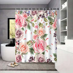 Large Group Flower Print Shower Curtain Bathroom Decor