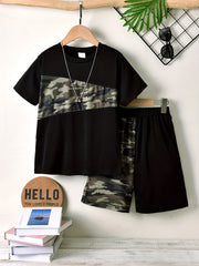 Boys Camouflage Casual Outfit T shirt & Shorts Kids Summer Clothes Sets