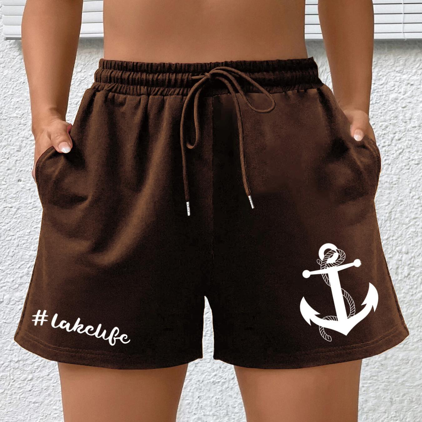Anchor Print High Rise Sports Shorts With Pockets
