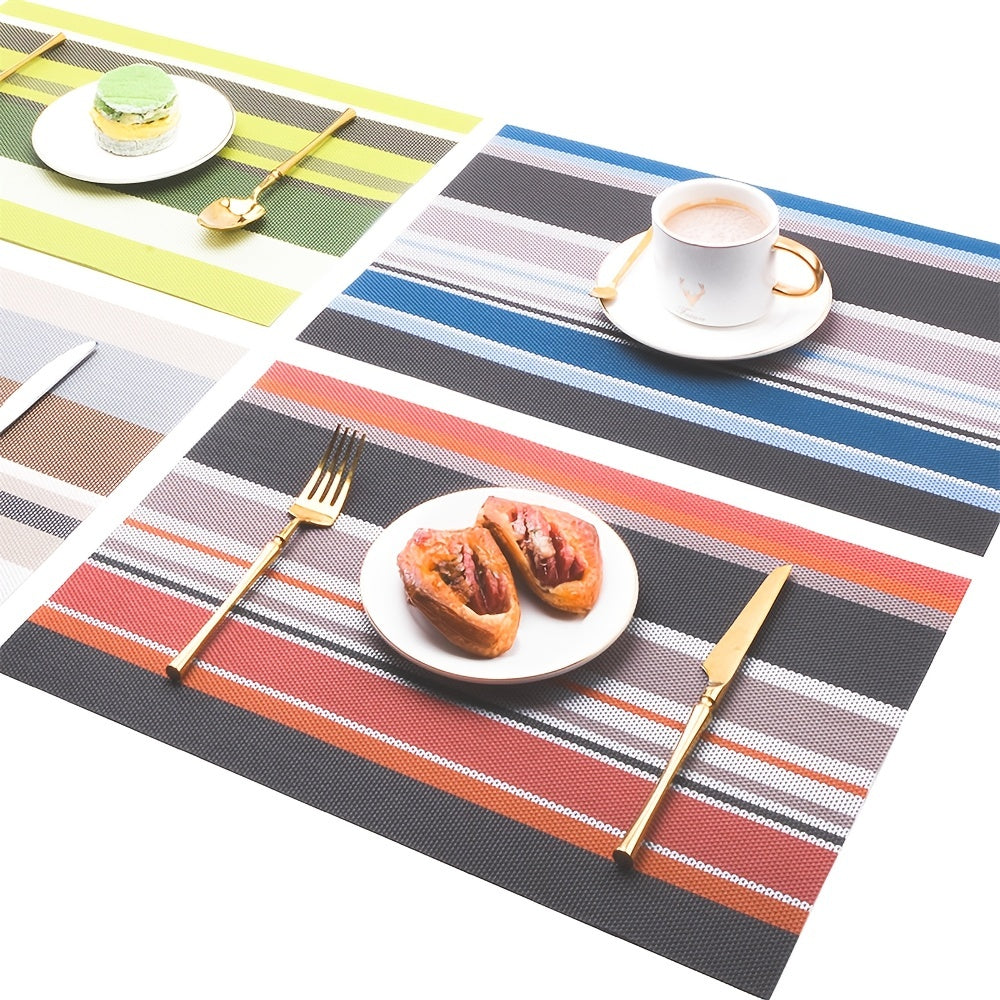 Set of 4 Woven Vinyl Stripes Placemats - Washable & Reusable