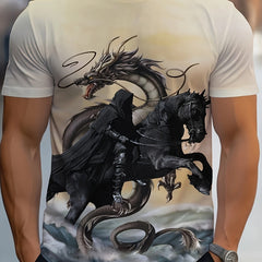 Men's Dragon Print Sports T-shirt Round Neck Tee Shirt For Summer