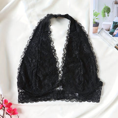 Floral Lace Halter Bralette Wireless Lingerie with Removable Padded Crop Top