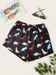 Dinosaur Print Elastic Waist Shorts for Summer
