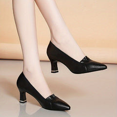 Women's Pointed Toe Work Shoes Comfortable Mid Heel