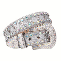 Sparkle Rhinestone Punk Western Studded Belts Women PU Leather Jeans