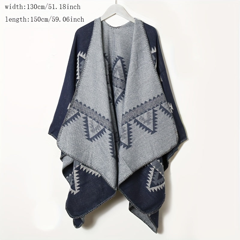 Vintage Geometric Jacquard Large Shawl Cashmere Wrap