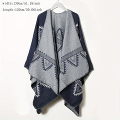 Vintage Geometric Jacquard Large Shawl Cashmere Wrap