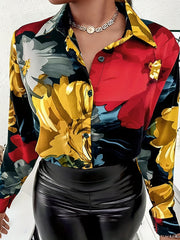 Chain Print Button Up Long Sleeve Blouse