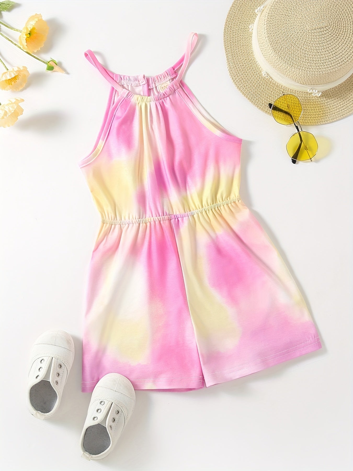Toddler Girls Halter Tie Dye Graphic Romper Jumpsuit for Beach Vacation