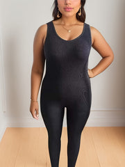 Casual Jumpsuit Women's Plus Solid Round Neck High Stretch Skinny Tank