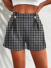 Houndstooth Button Front High Waist Shorts