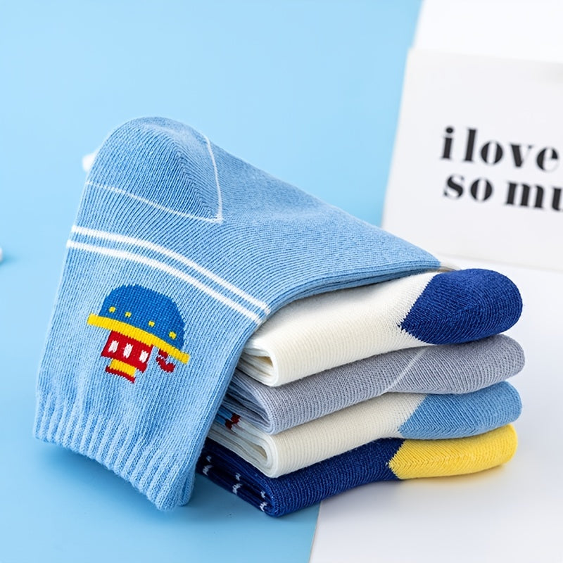 5 Pairs Kids Warm Cartoon Ships Pattern Socks