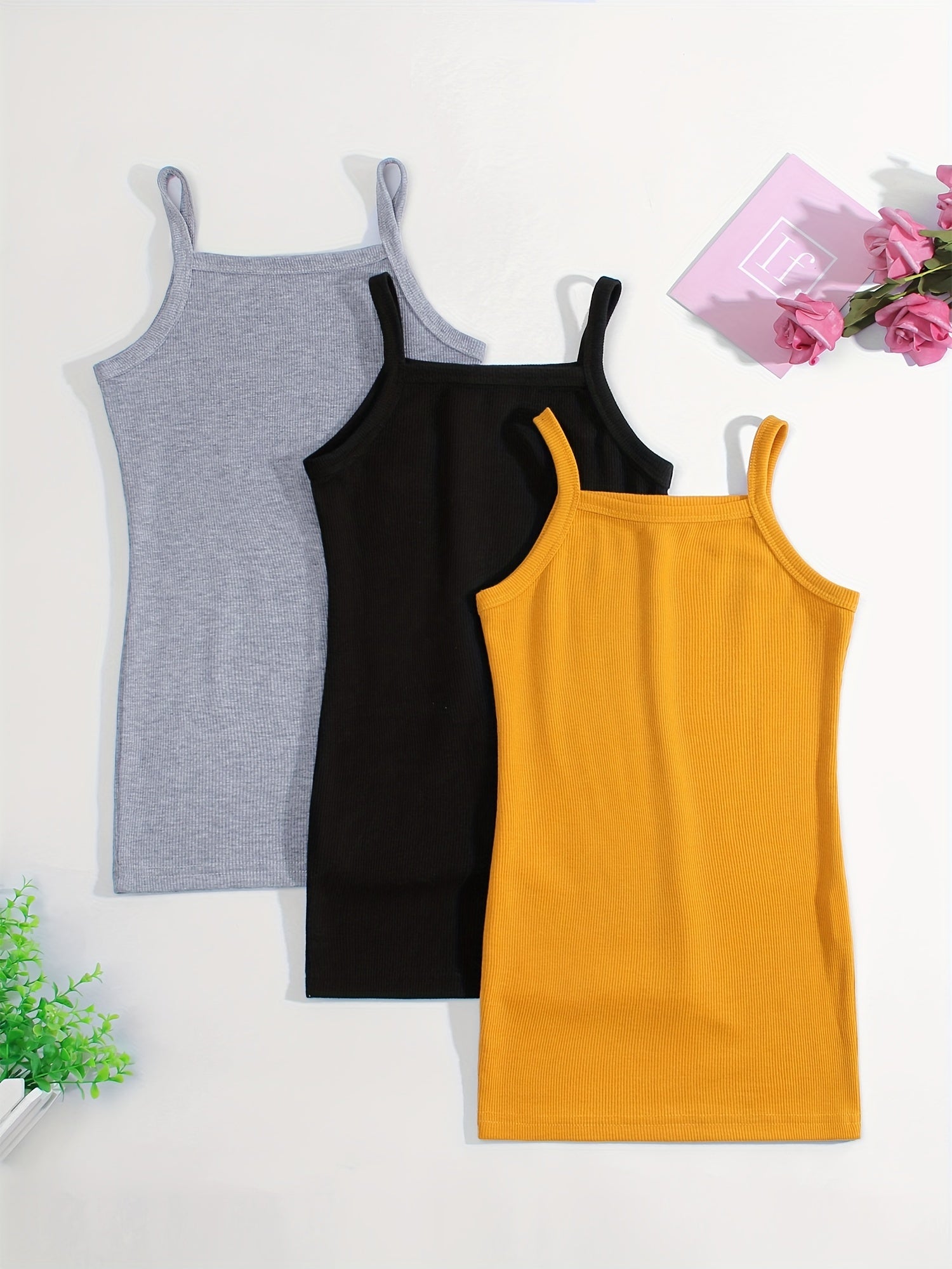 Girl's 3 Piece Ribbed Knit Short Dresses