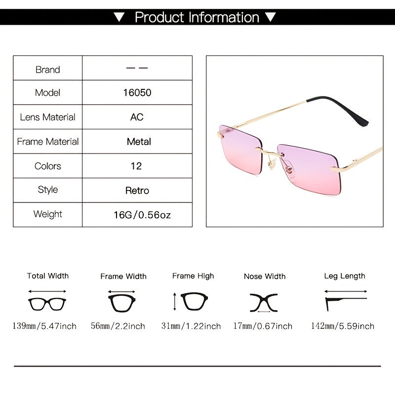 Rimless UV Protection Square Sunglasses for Women