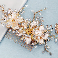 Flower & Rhinestone Hair Comb Bridal Wedding Headwear Hair Accessory