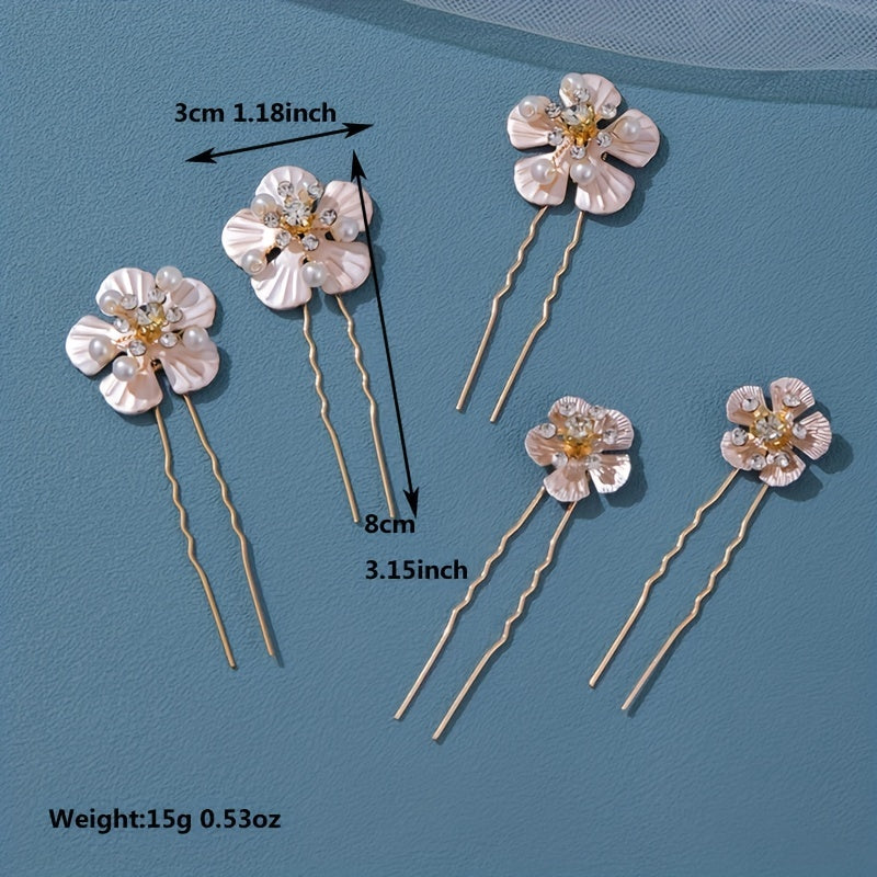 5pcs Crystal Rhinestone Bridal Hairpins U Shaped Wedding Hairpin