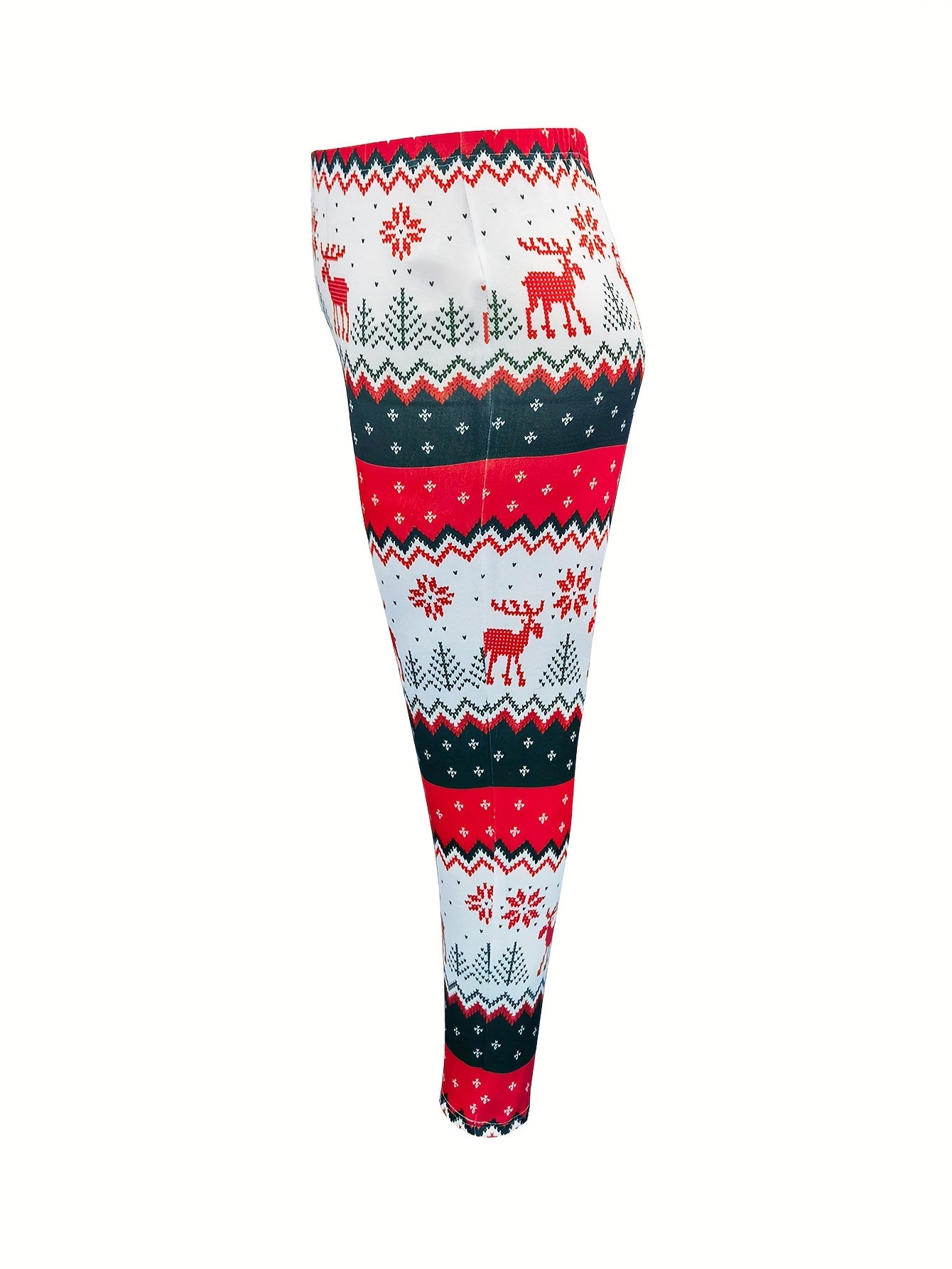 Colorblock Reindeer Print Plus Size Christmas Leggings