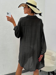 Solid Cover Up Shirt Semi Sheer Loose Fit Beach Coverup Women's Swimwear