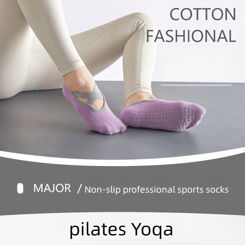 Women's Non Slip Yoga Socks with Extra Grip Cross Strap