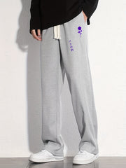 Rose Cotton Sweatpants Men's Casual Solid Loose Fit Drawstring