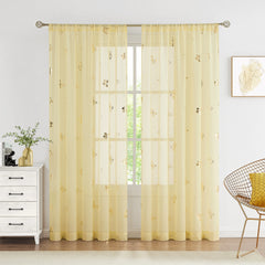 2 Panels Golden Butterfly Sheer Curtain Romantic Lovely Translucent Curtains
