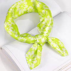 Green Silk Square Flower Print Scarf Head Band