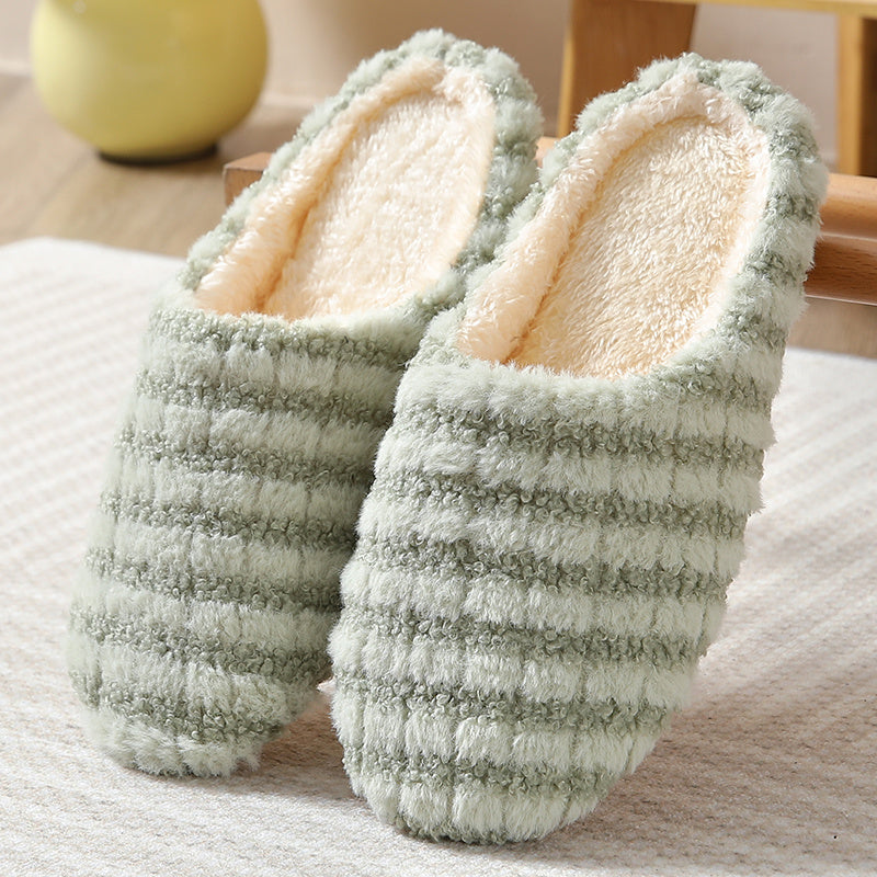 Women's Plush Striped House Slippers Anti-slip Soft Sole