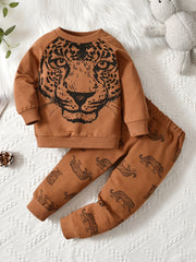 Boys Print Crew Neck Sweatshirt Trousers Set