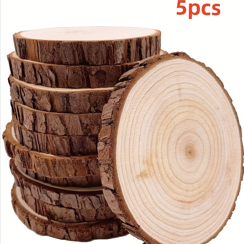 5pcs Natural Round Wood Chips Unprocessed Christmas Decorations Crafts